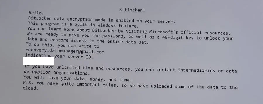 Ransomware note