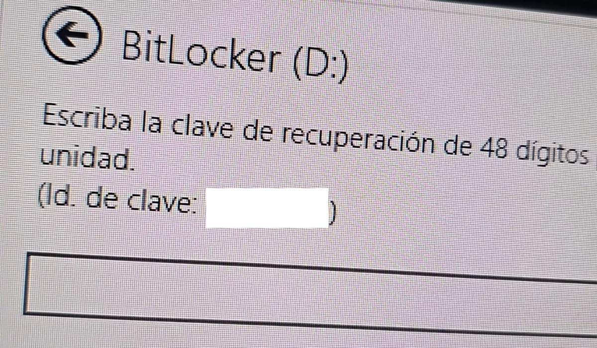 Attempt to access the disk's contents and the prompt for the BitLocker recovery key