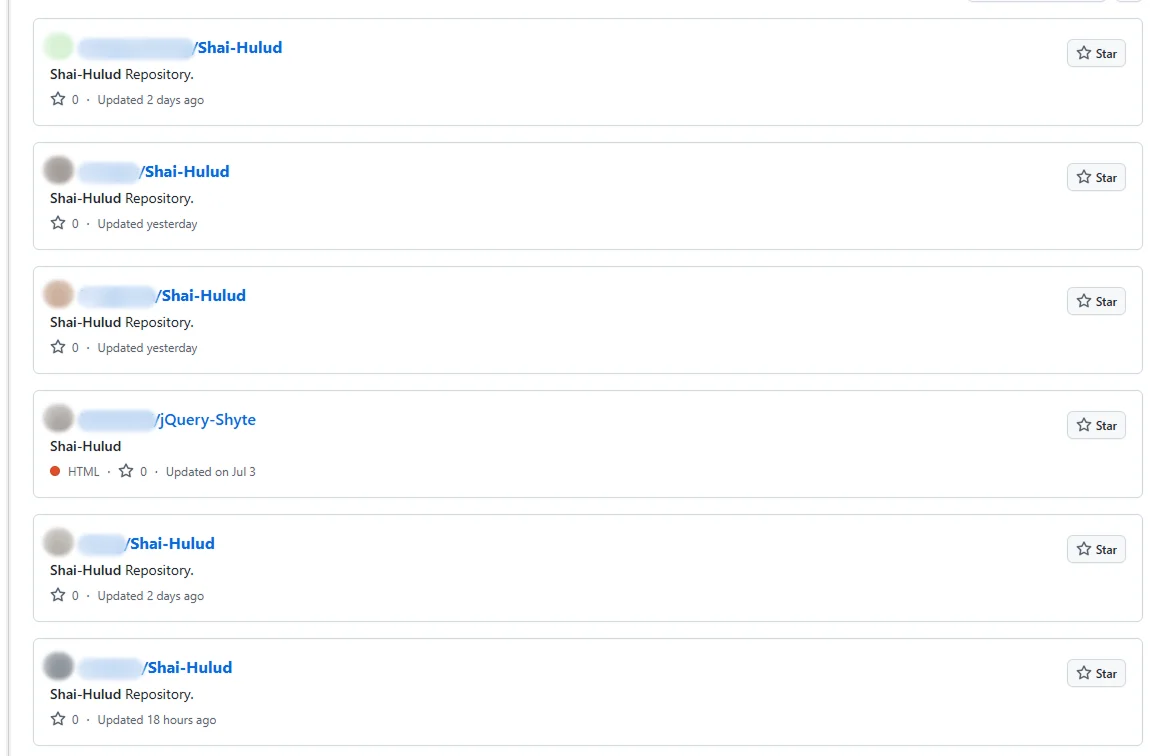 Open GitHub repositories compromised by Shai-Hulud