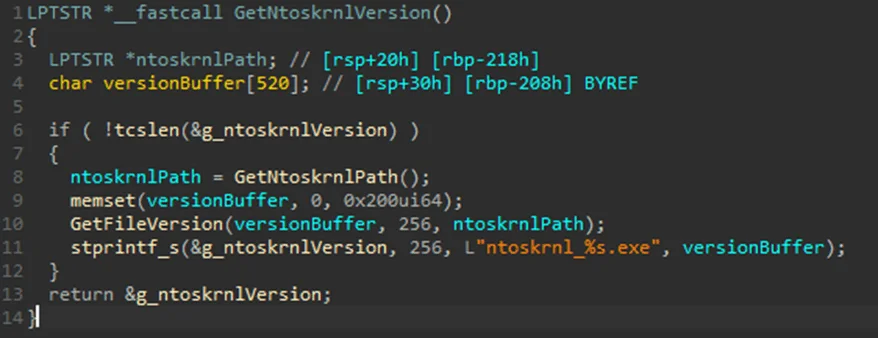 Function for getting the Windows kernel version implemented in TCESB