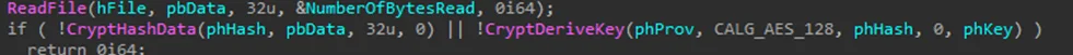Snippet of code for reading the key from the payload file