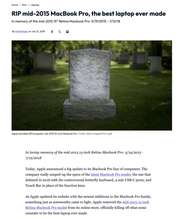 A screenshot of the article from 2015.