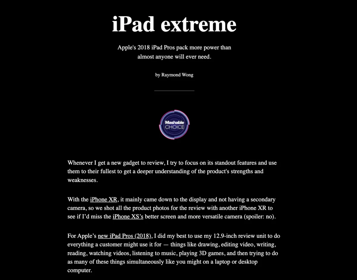 A screenshot of a story about the 2018 iPad Pro.