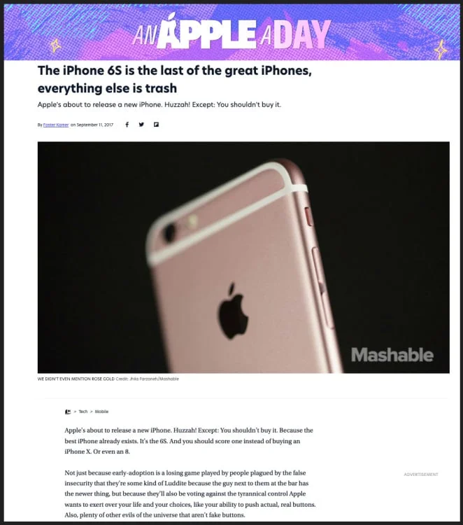 A screenshot of a Mashable story.